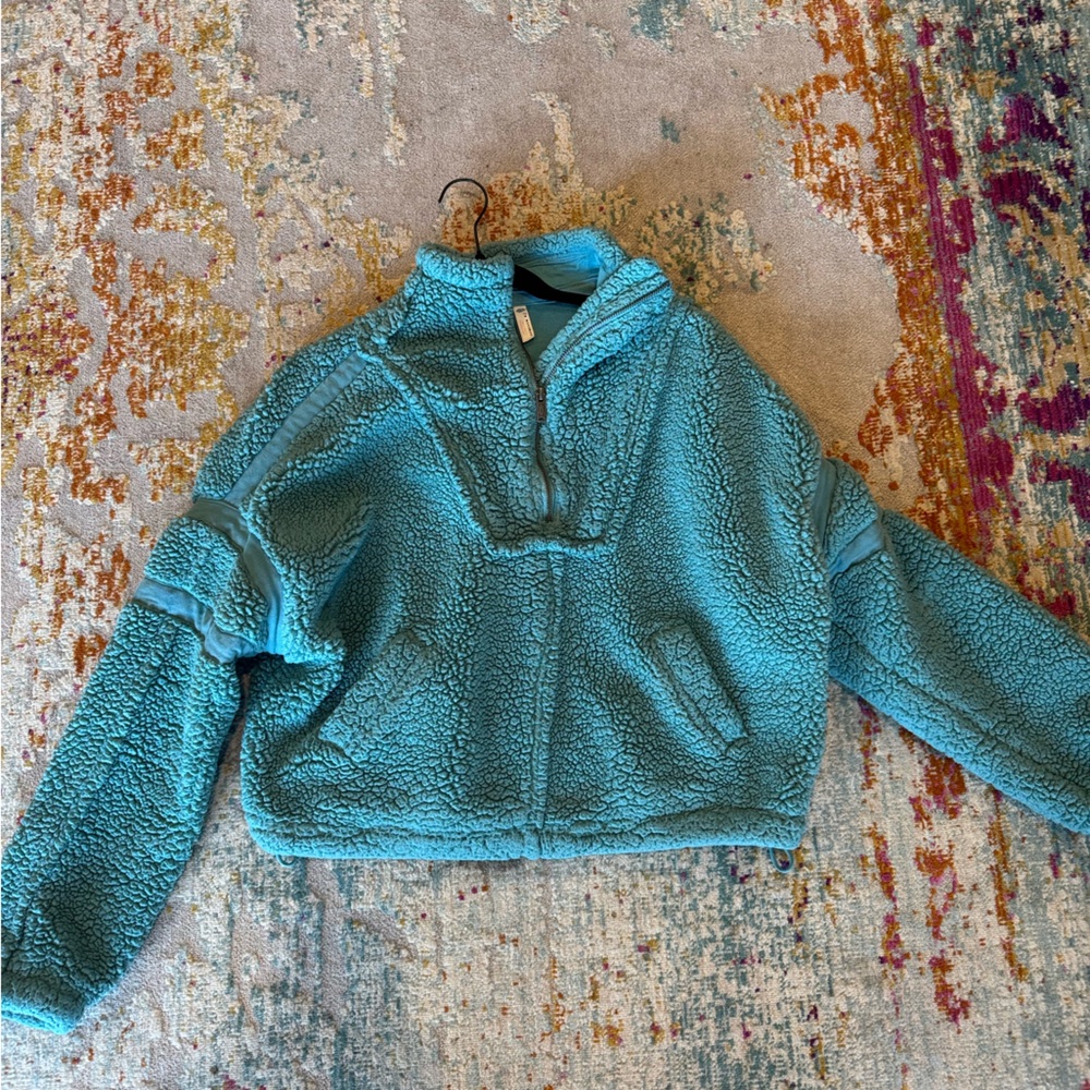 Free People Blue Sherpa Zip Up